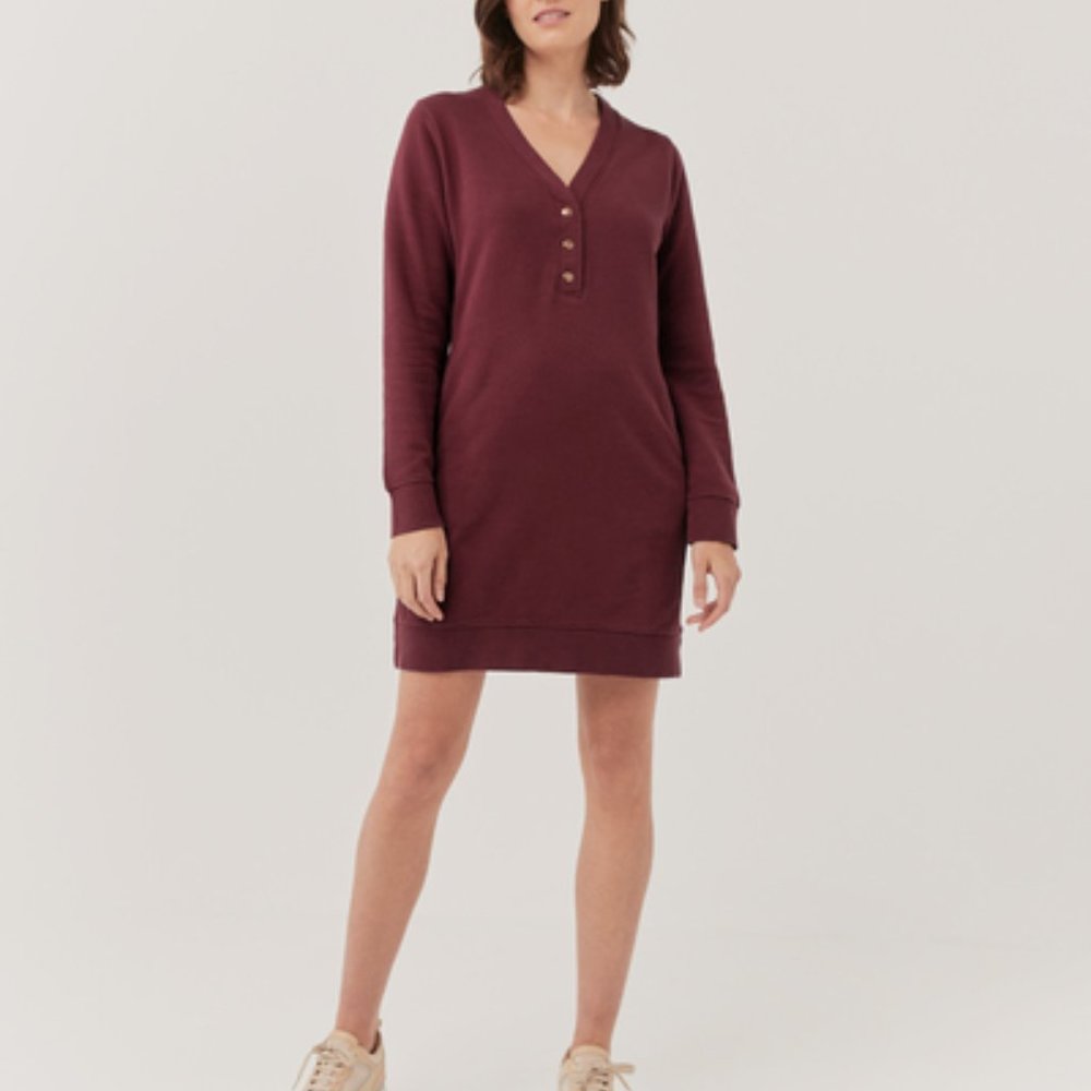 Pact 100% organic cotton burgundy sweatshirt dress long sleeve sz S